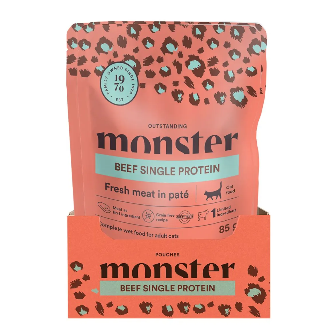 Monster Cat Pouch Adult Beef 16 x 85 g