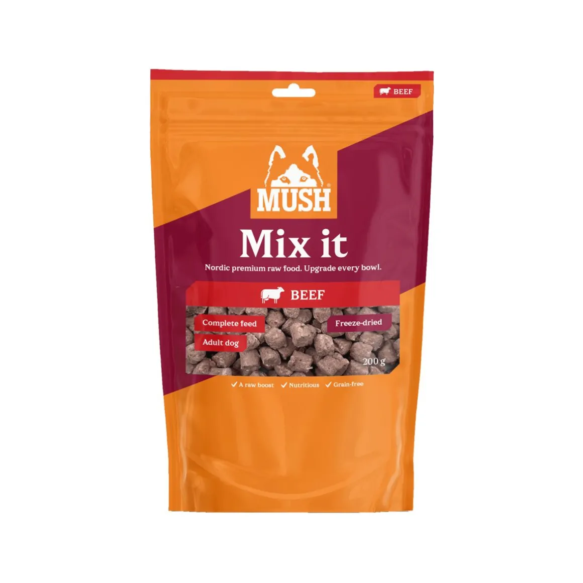 Pakastekuivattu koiranruoka Mush Mix it, nauta