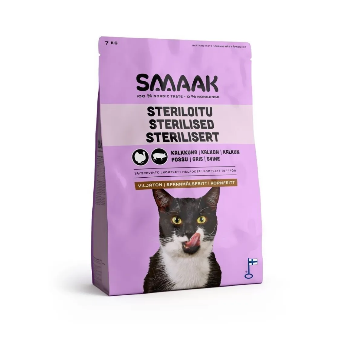 SMAAK viljaton steriloidun kissan ruoka, kalkkuna-possu